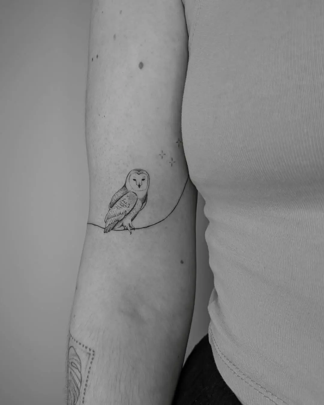 Minimalist Owl Tattoo on Arm