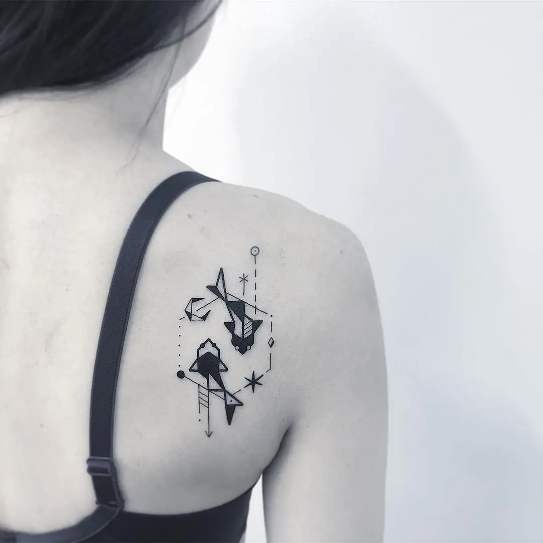 Stylish Pisces Tattoo Design on Shoulder