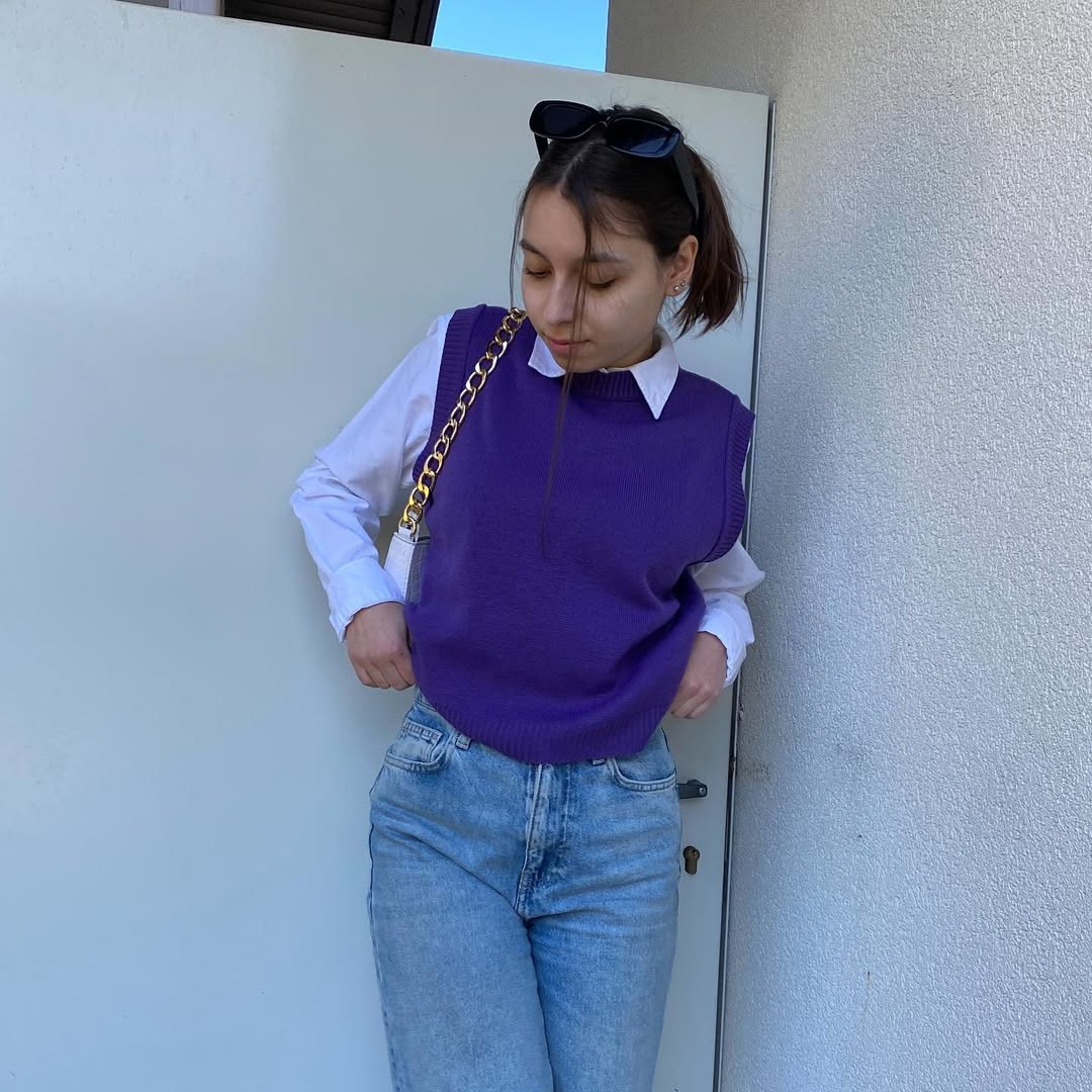 Chic Layering with a Purple Vest