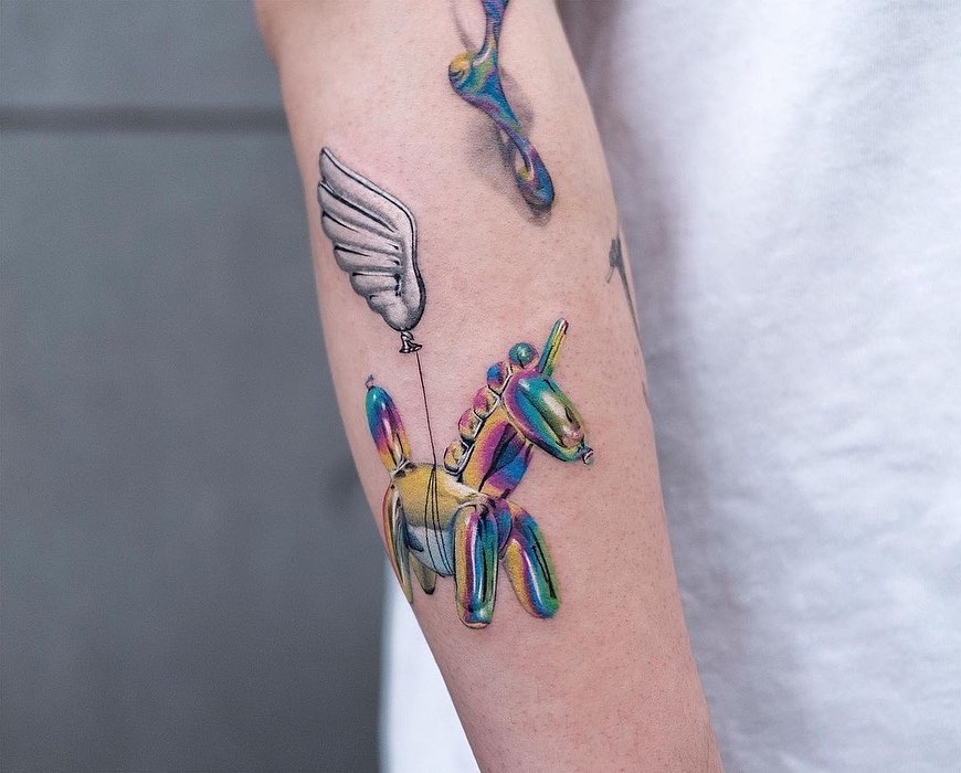 Whimsical winged unicorn tattoo design