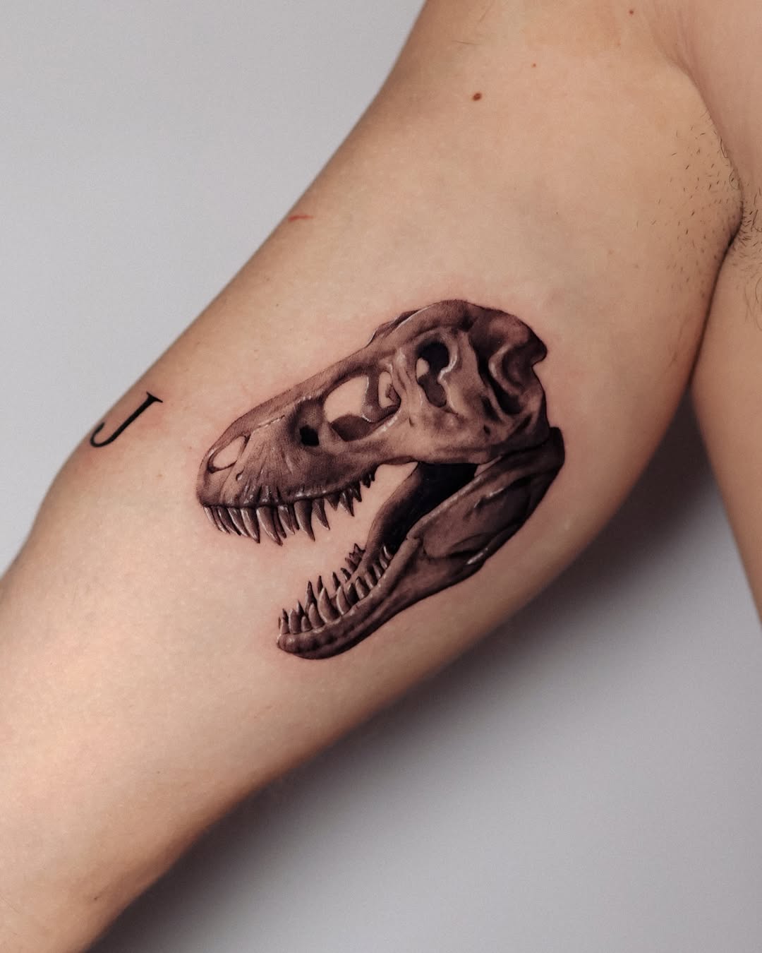 Stunning realistic T-Rex skull tattoo design