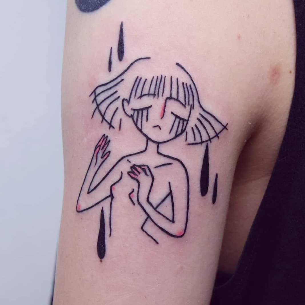 Emotional ink depicting sadness and vulnerability