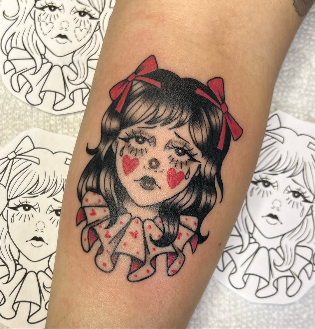 Emotive Tattoo of a Girl with Bows