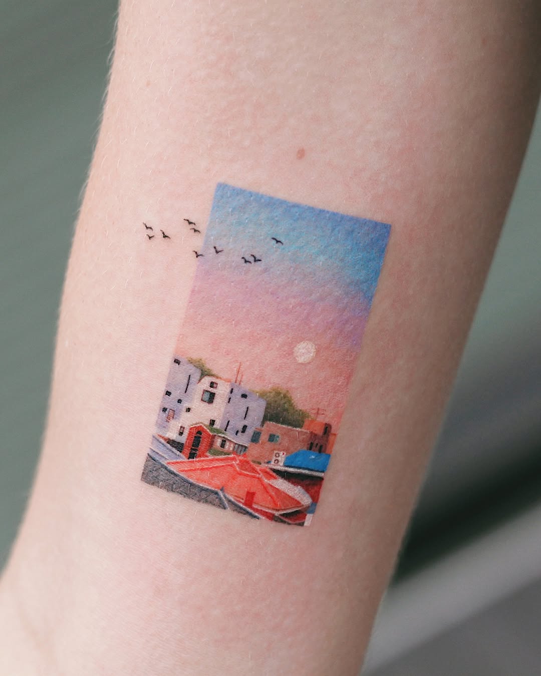 Beautiful landscape tattoo capturing serene vibes