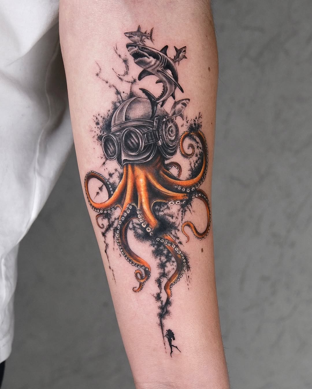 Unique octopus and shark tattoo design