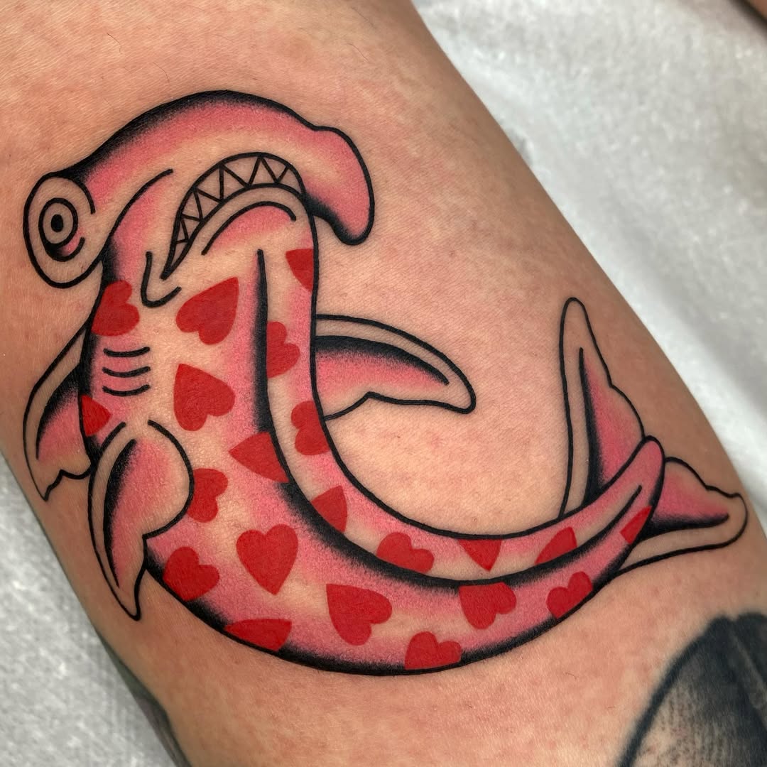 Unique Shark Tattoo with Heart Patterns