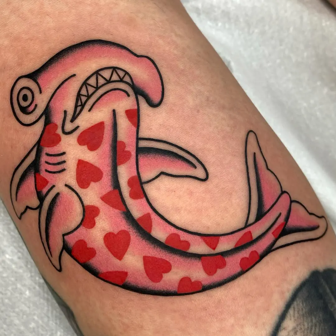 Unique Shark Tattoo with Heart Patterns