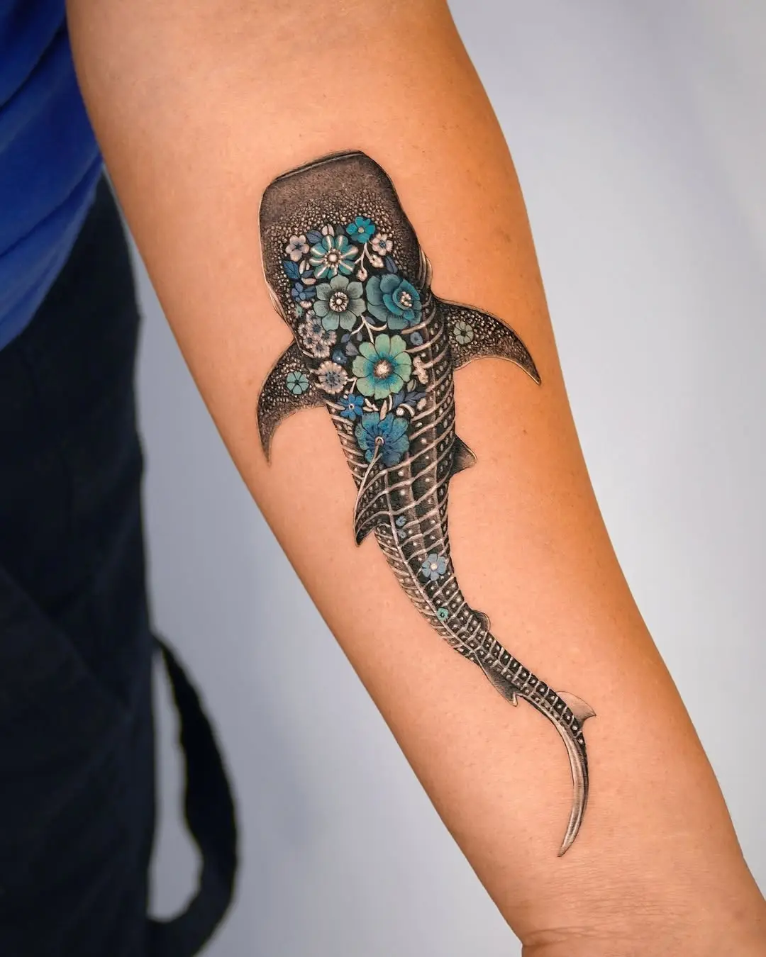 Floral Shark Tattoo with Intricate Details