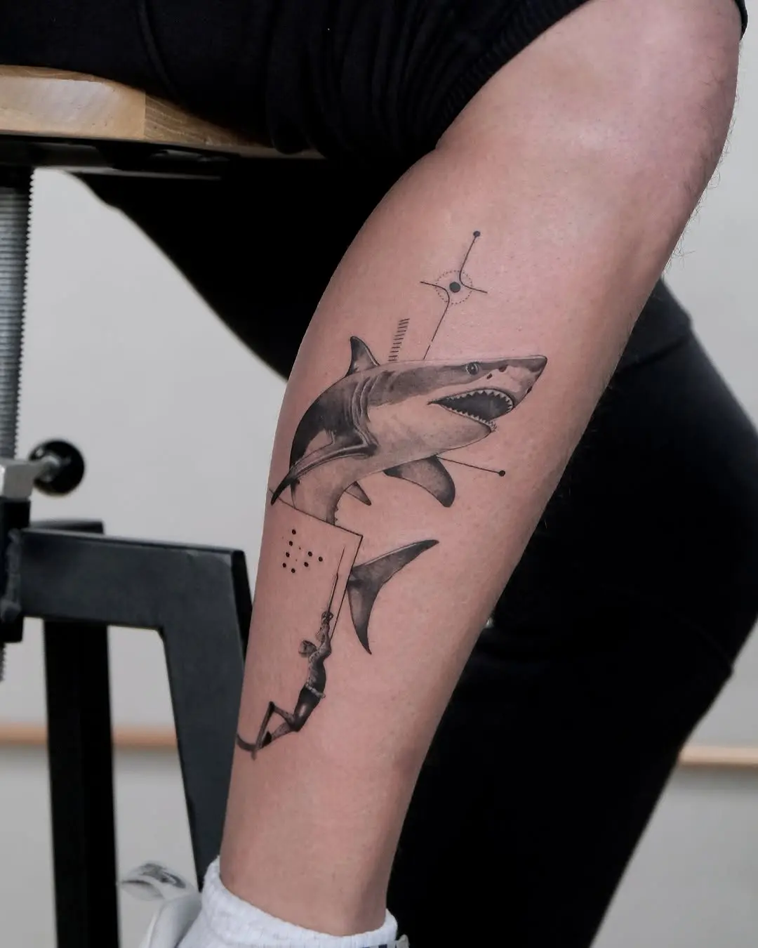 Modern Shark Tattoo with Abstract Elements