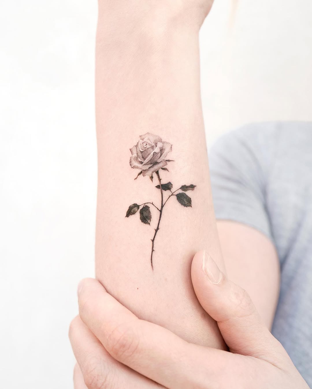 Elegant rose tattoo on a forearm