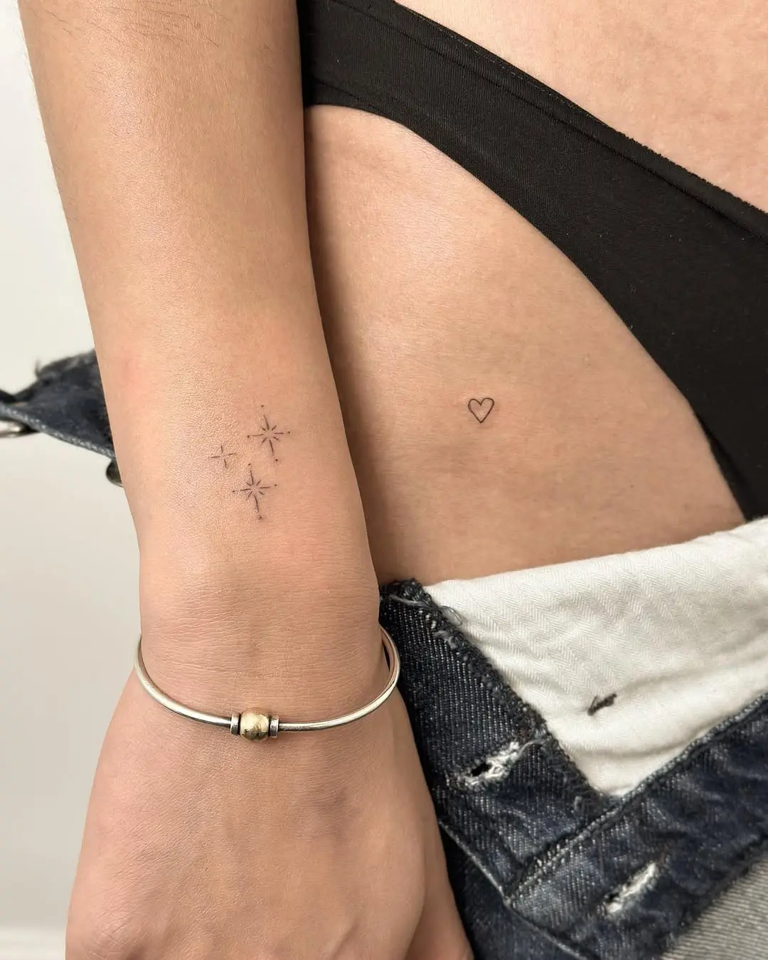 Charming small star and heart tattoos