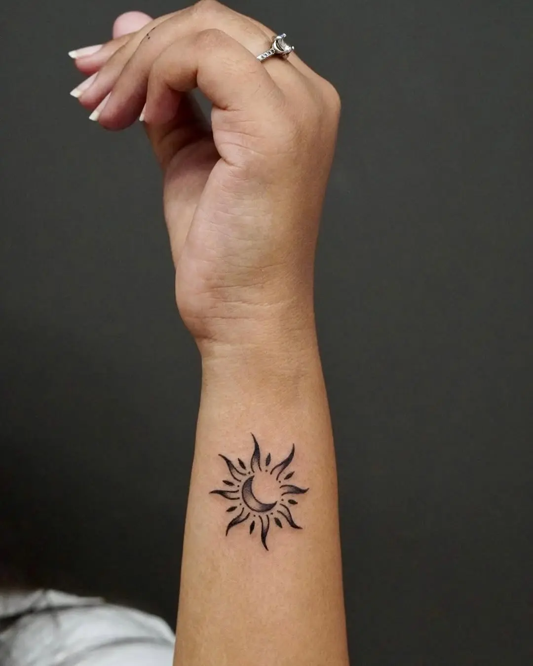 Charming sun and moon small tattoo design