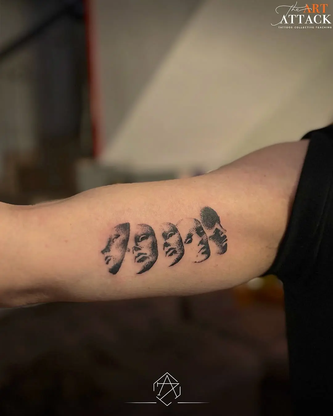 Artistic small tattoos showcasing facial expressions