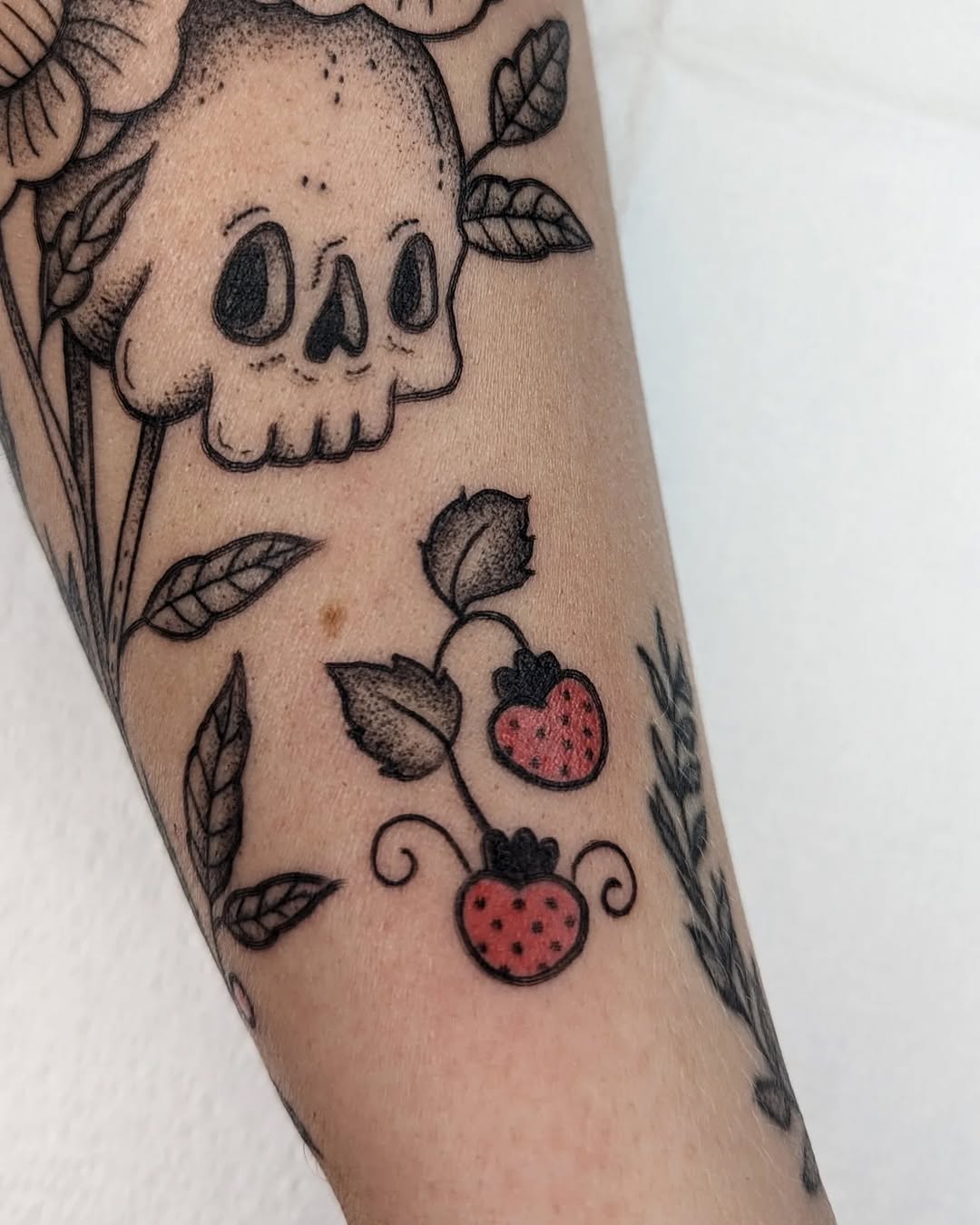 Culinary Ink: Strawberry and Skull Tattoo Design