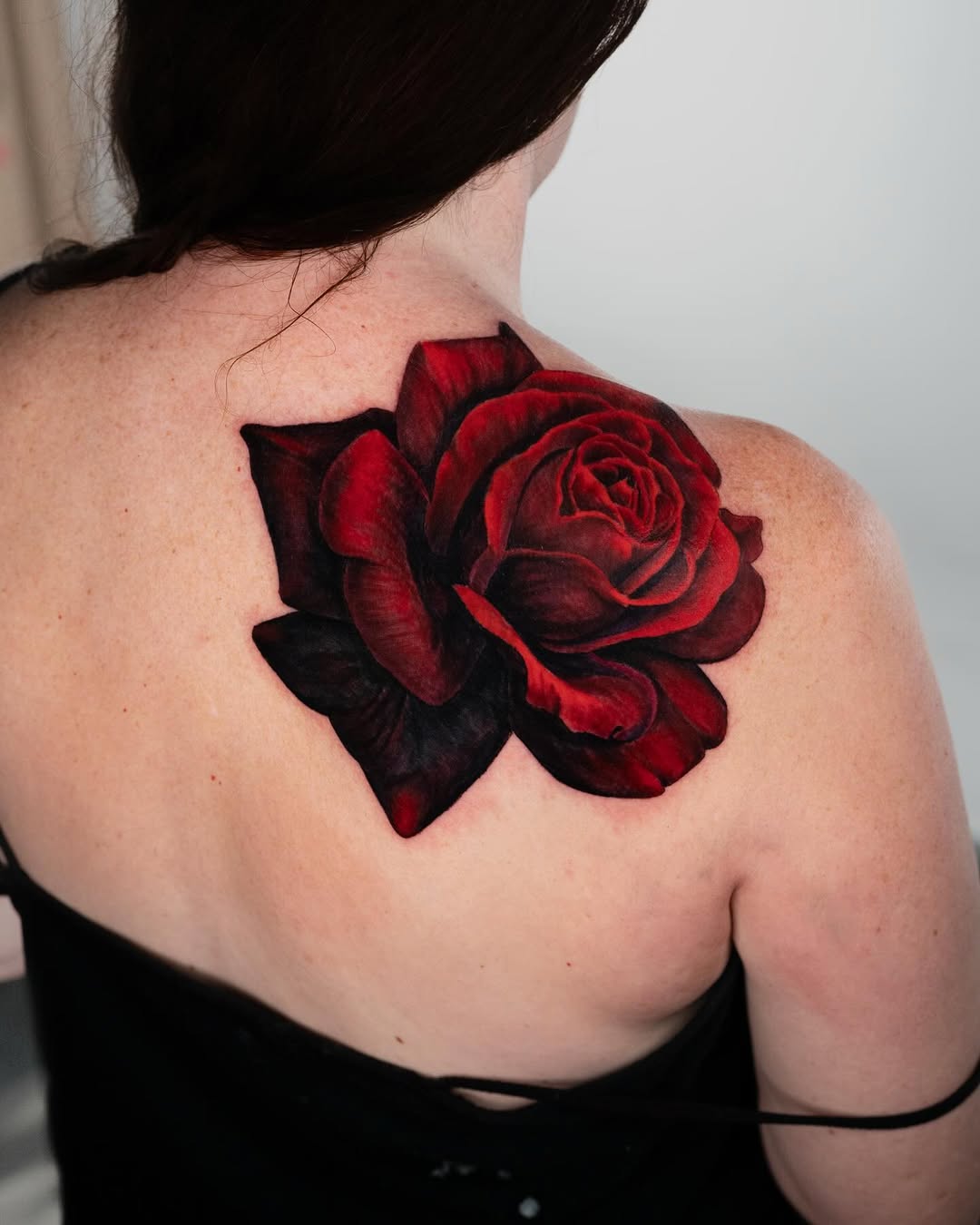 Bold Red Rose Tattoo on Shoulder Area