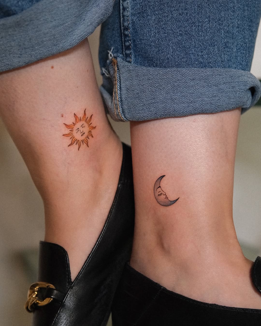 Charming minimal sun and moon tattoos