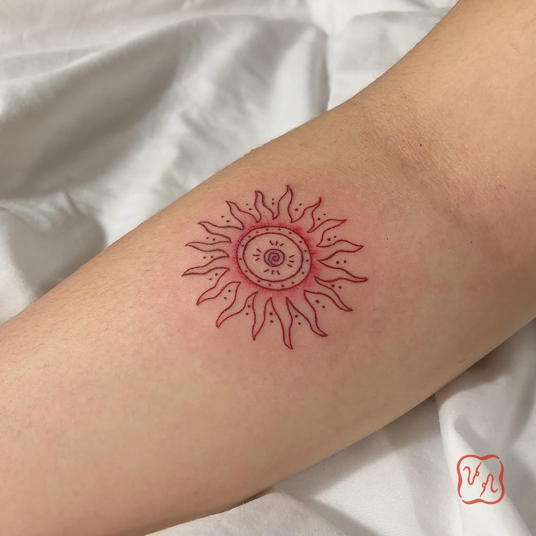 Vibrant Minimalist Sun Tattoo Design