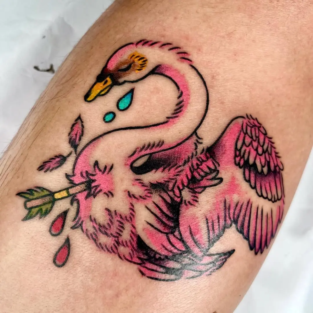 Vibrant swan tattoo with unique artistic flair