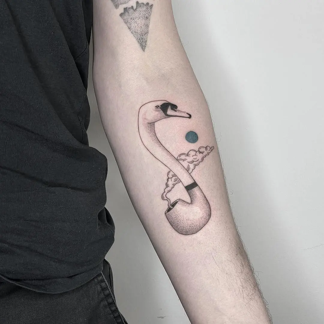 Stylish swan tattoo with lunar elements