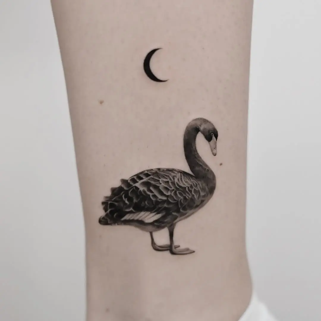 Elegant swan tattoo with crescent moon