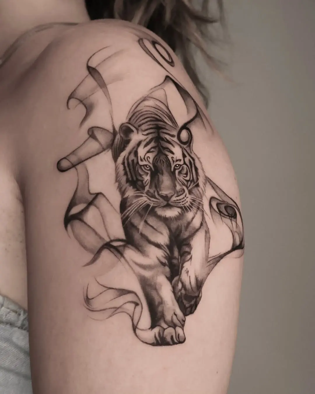 Stunning tiger tattoo in dynamic motion