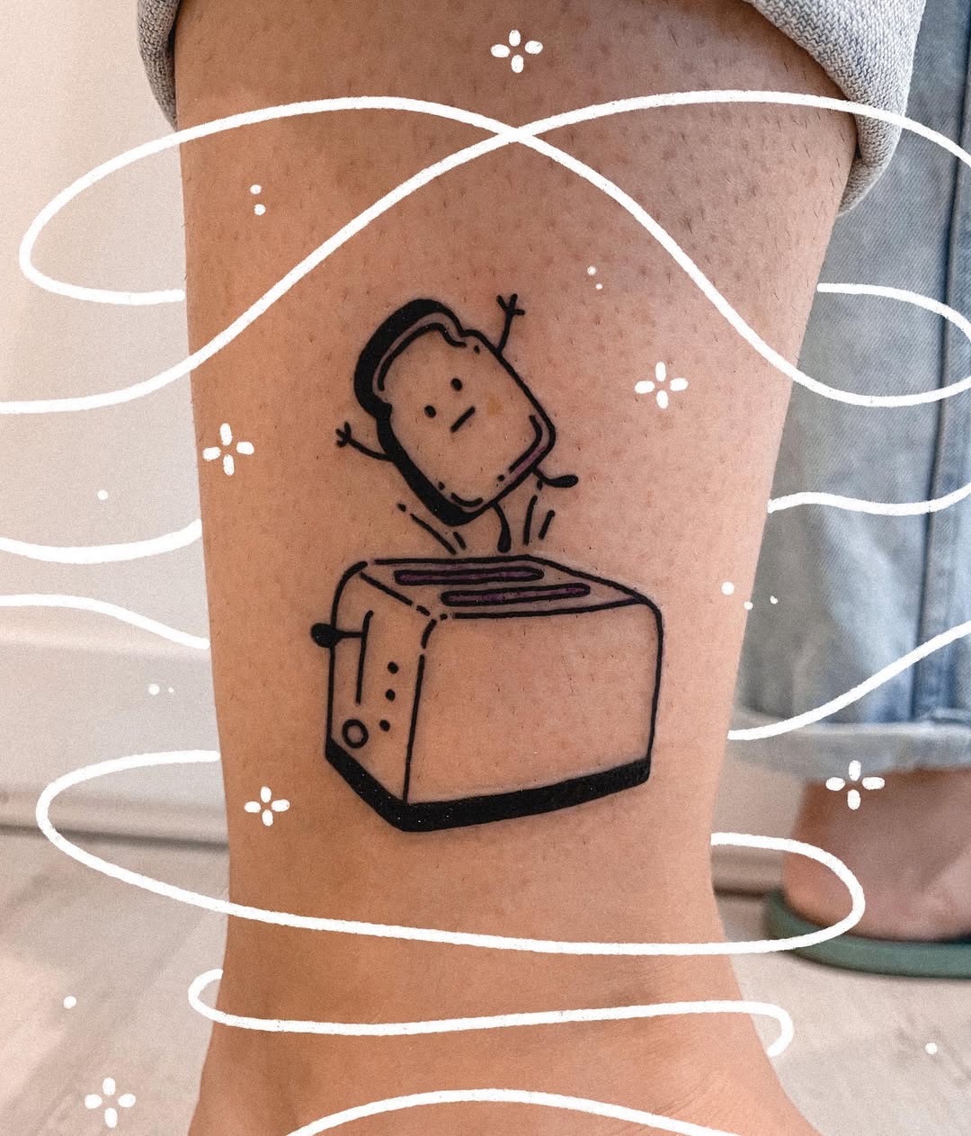 Whimsical bread and toaster tattoo design