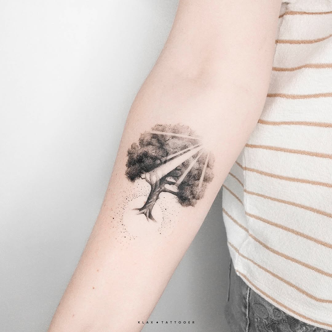 Elegant tree of life tattoo in black and grey