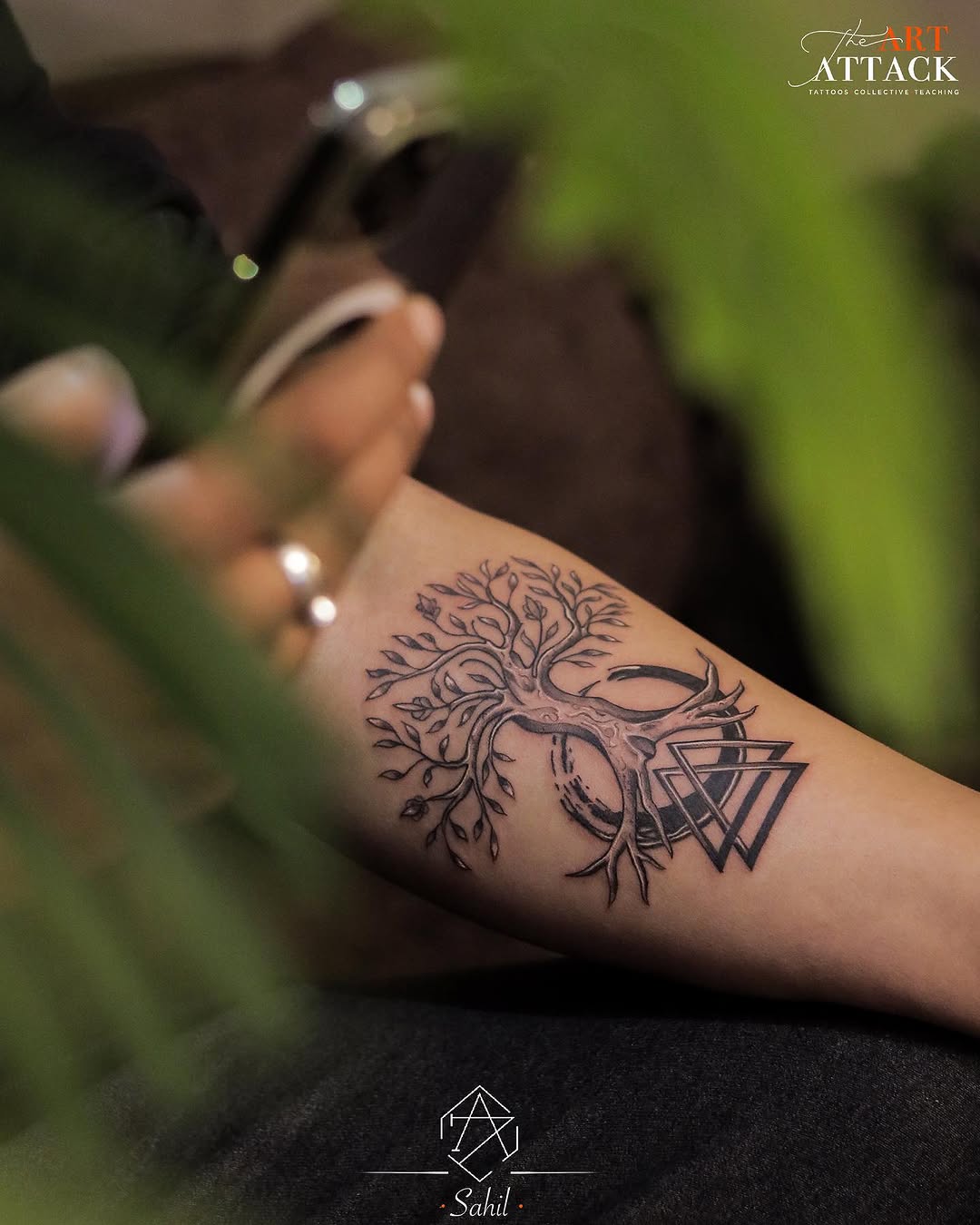 Elegant black ink tree of life tattoo