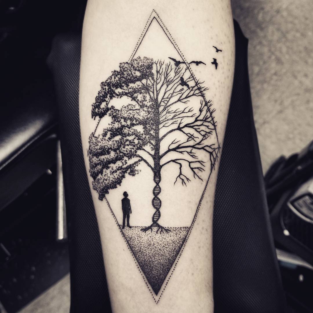 Stunning tree of life tattoo with DNA symbolism