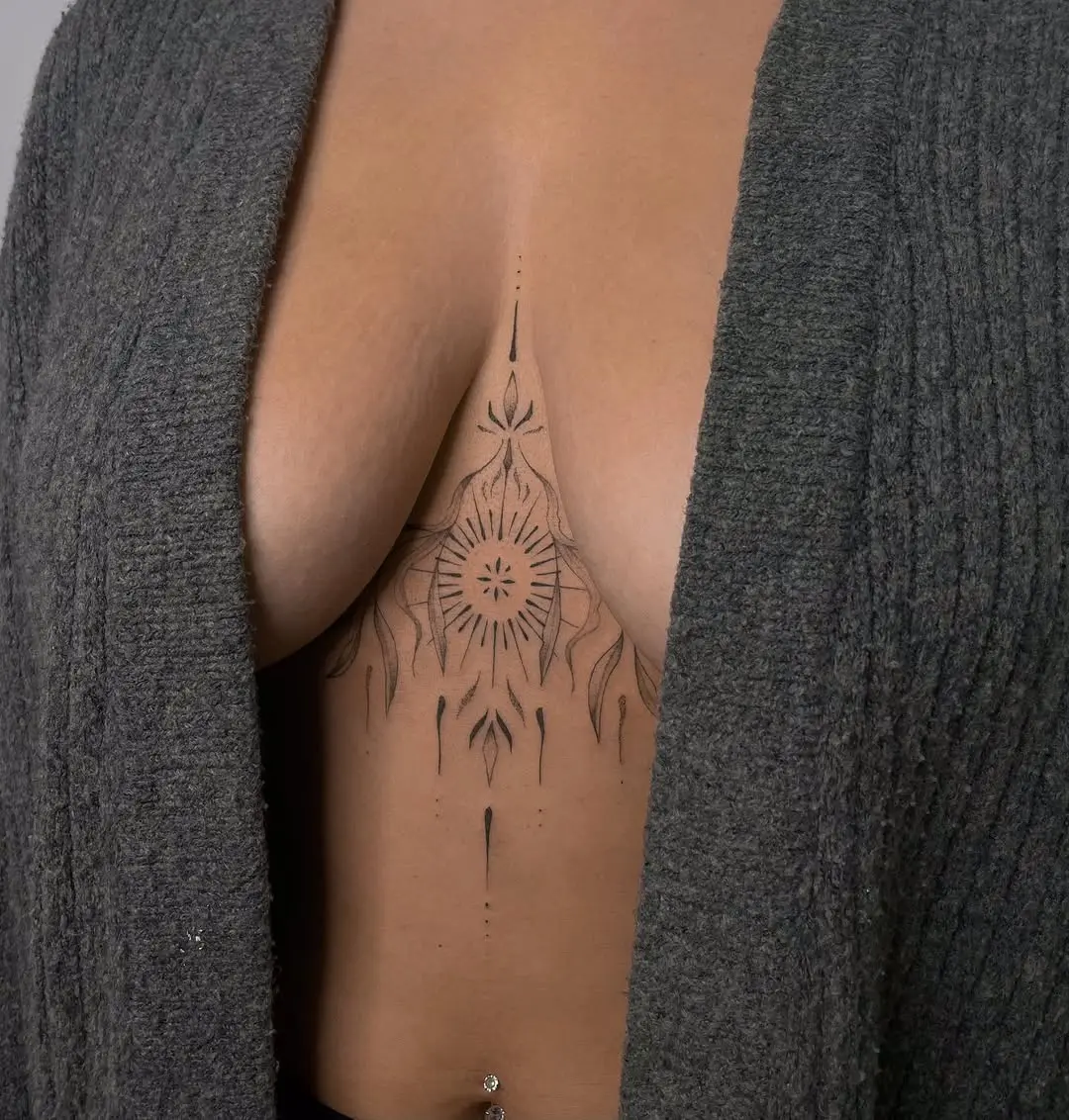 Stunning Floral Underboob Tattoo Design