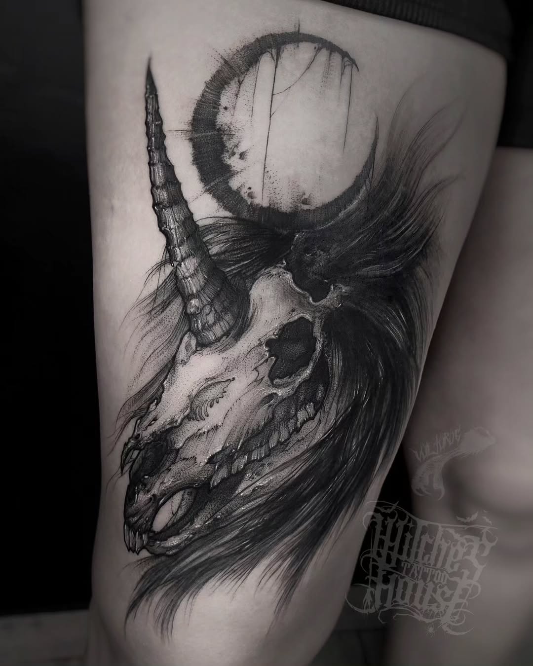 Mysterious Unicorn Skull Tattoo Design