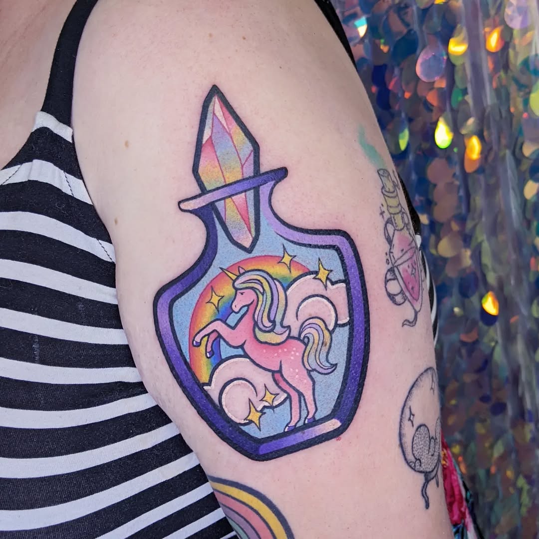 Enchanting unicorn in a magical potion bottle