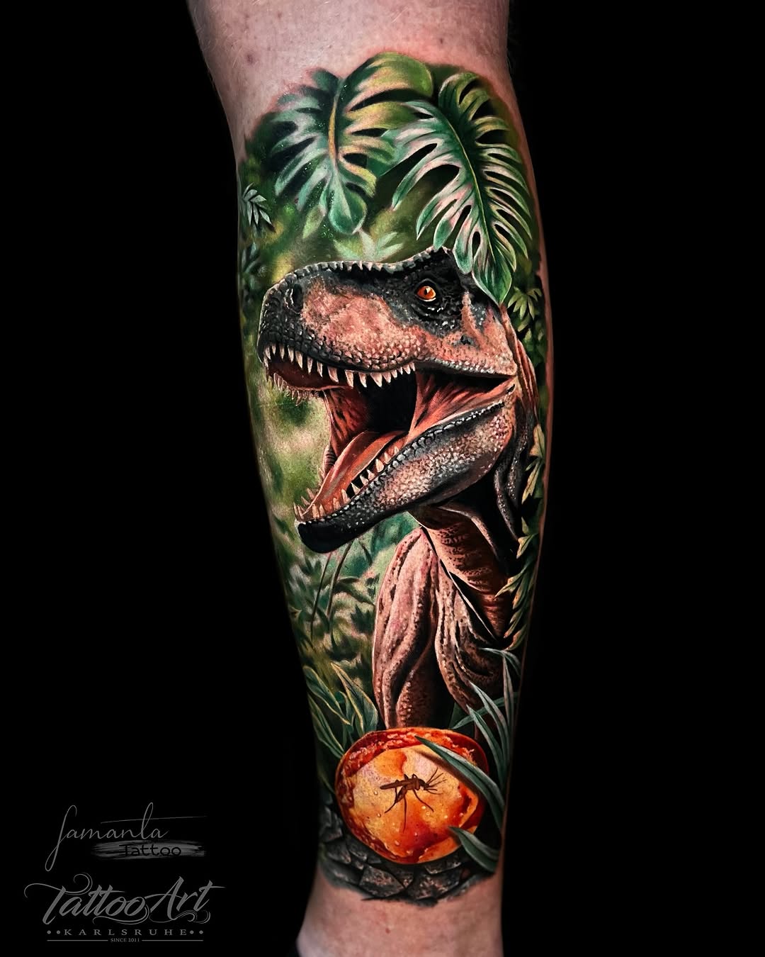 Stunning T-Rex Tattoo With Lush Background