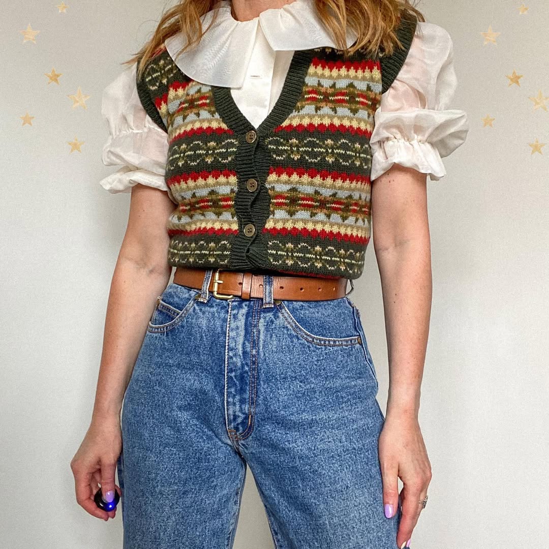 Trendy layered vest outfit with vintage vibes