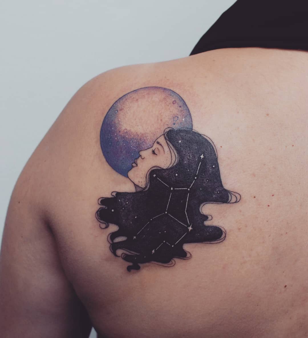 Stunning Virgo Tattoo with Celestial Elements