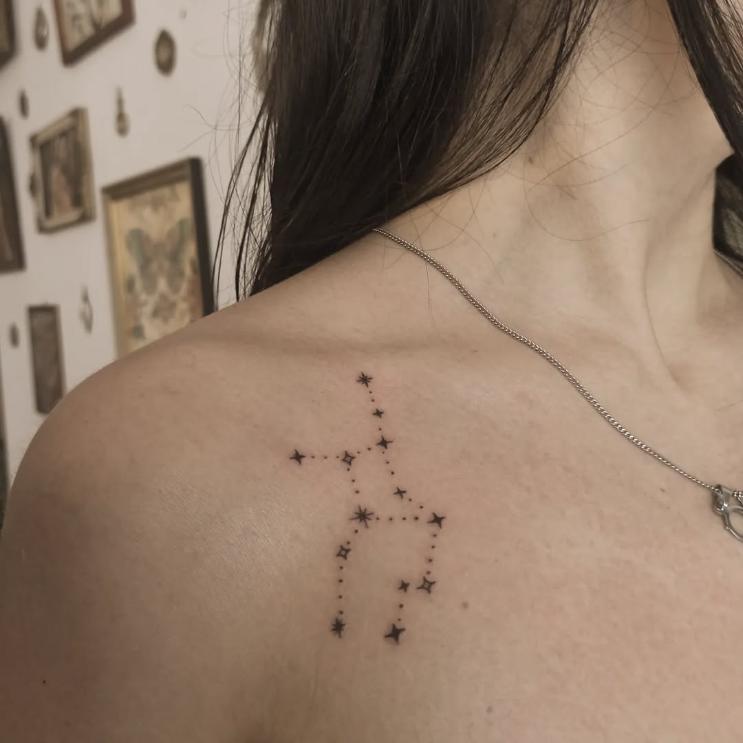 Delicate Virgo Constellation Tattoo on Shoulder