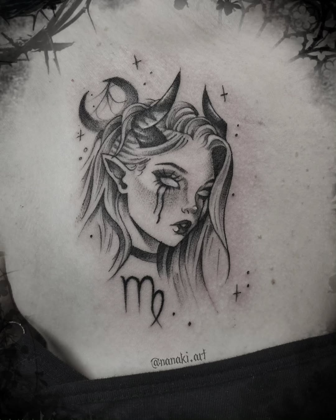 Mystical Virgo Tattoo with Dark Aesthetic