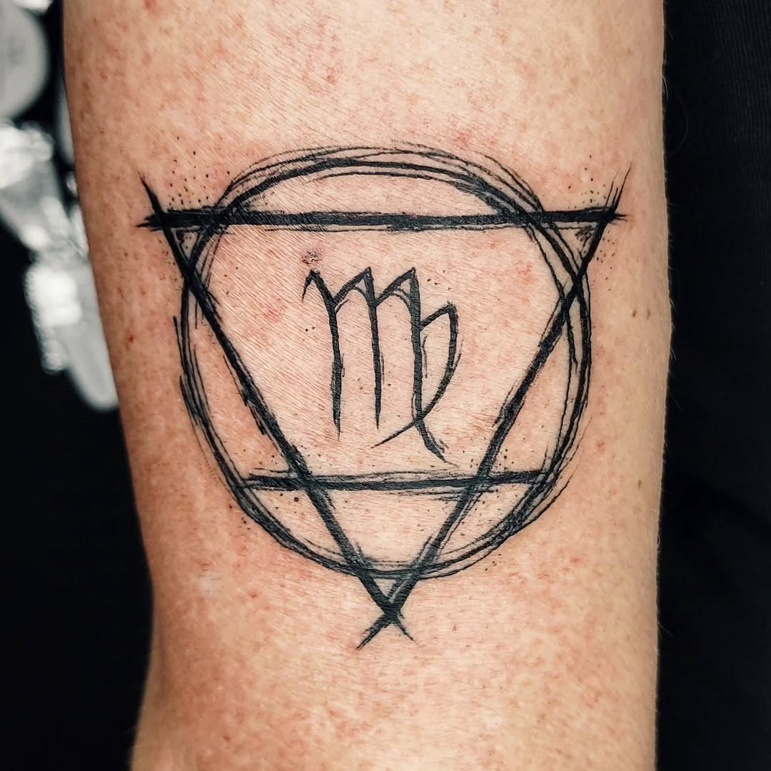 Elegant Virgo Symbol Tattoo with Geometric Elements