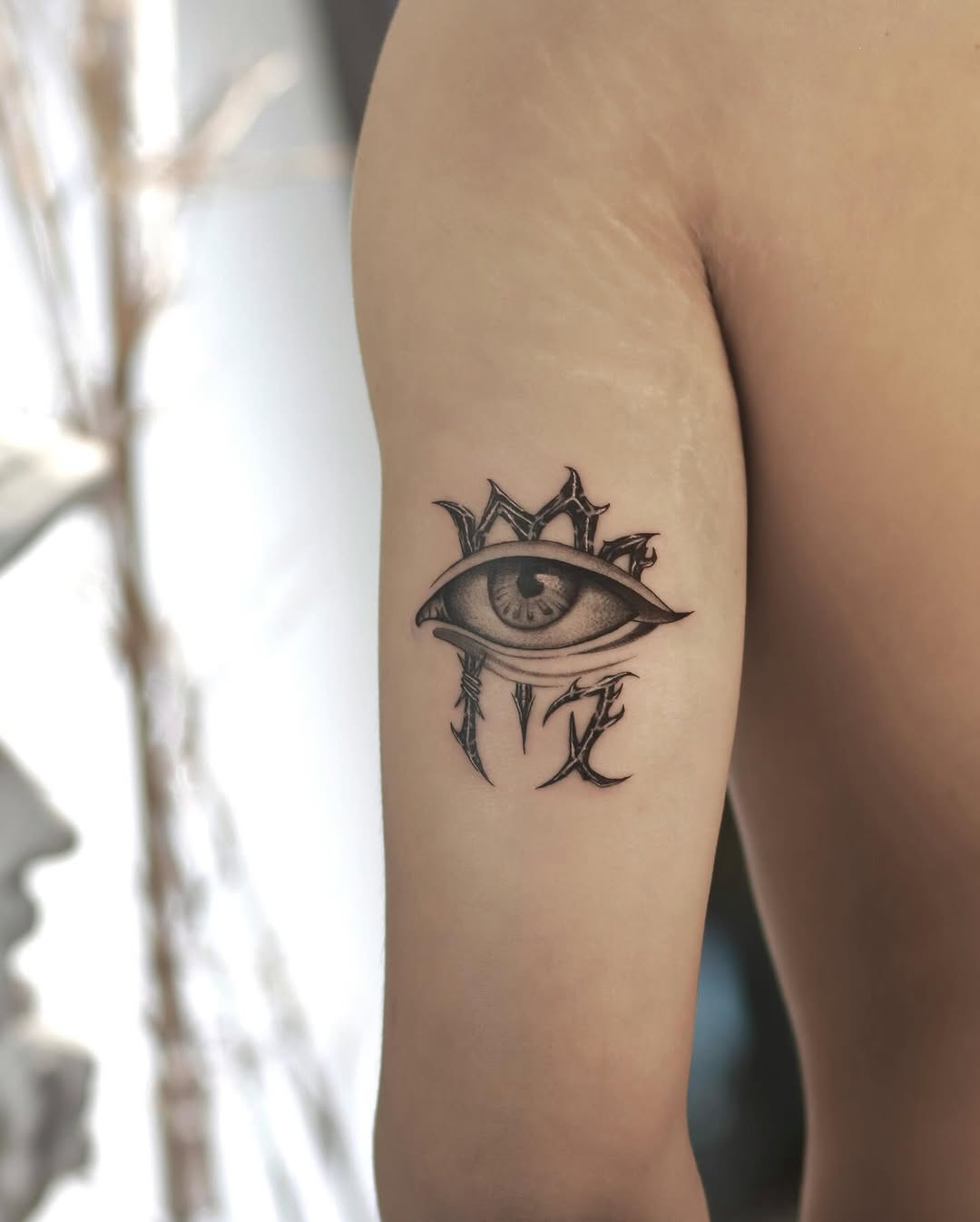 Intricate Eye Tattoo with Virgo Elements