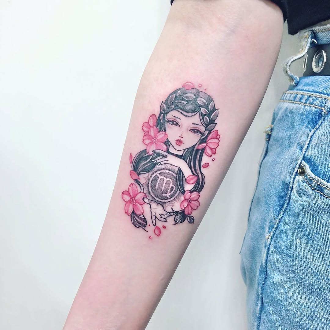 Enchanting Virgo tattoo with floral accents