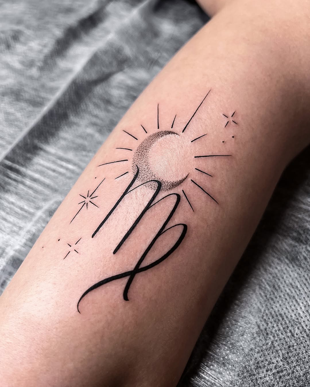 Stylish Virgo Tattoo with Celestial Elements