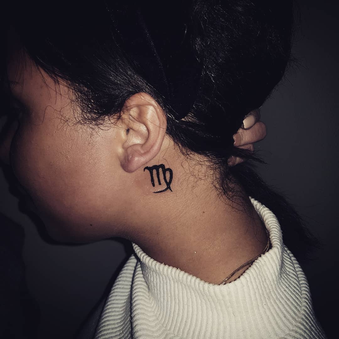 Minimalist Virgo Tattoo Behind the Ear