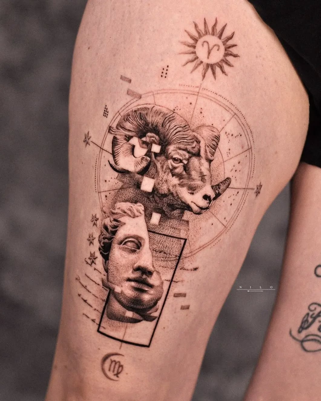 Intricate Virgo Tattoo with Greek Elements