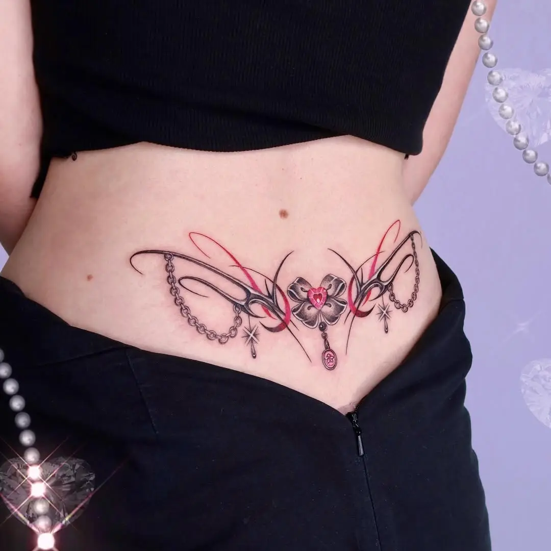 Stunning waist tattoo with intricate floral details
