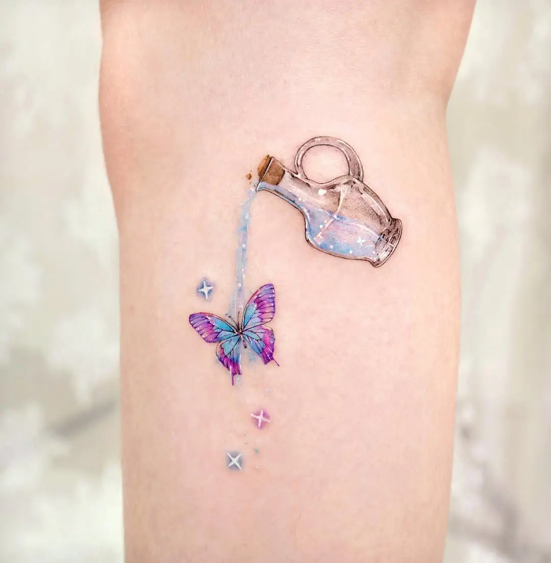 Whimsical butterfly emerging from a water jug