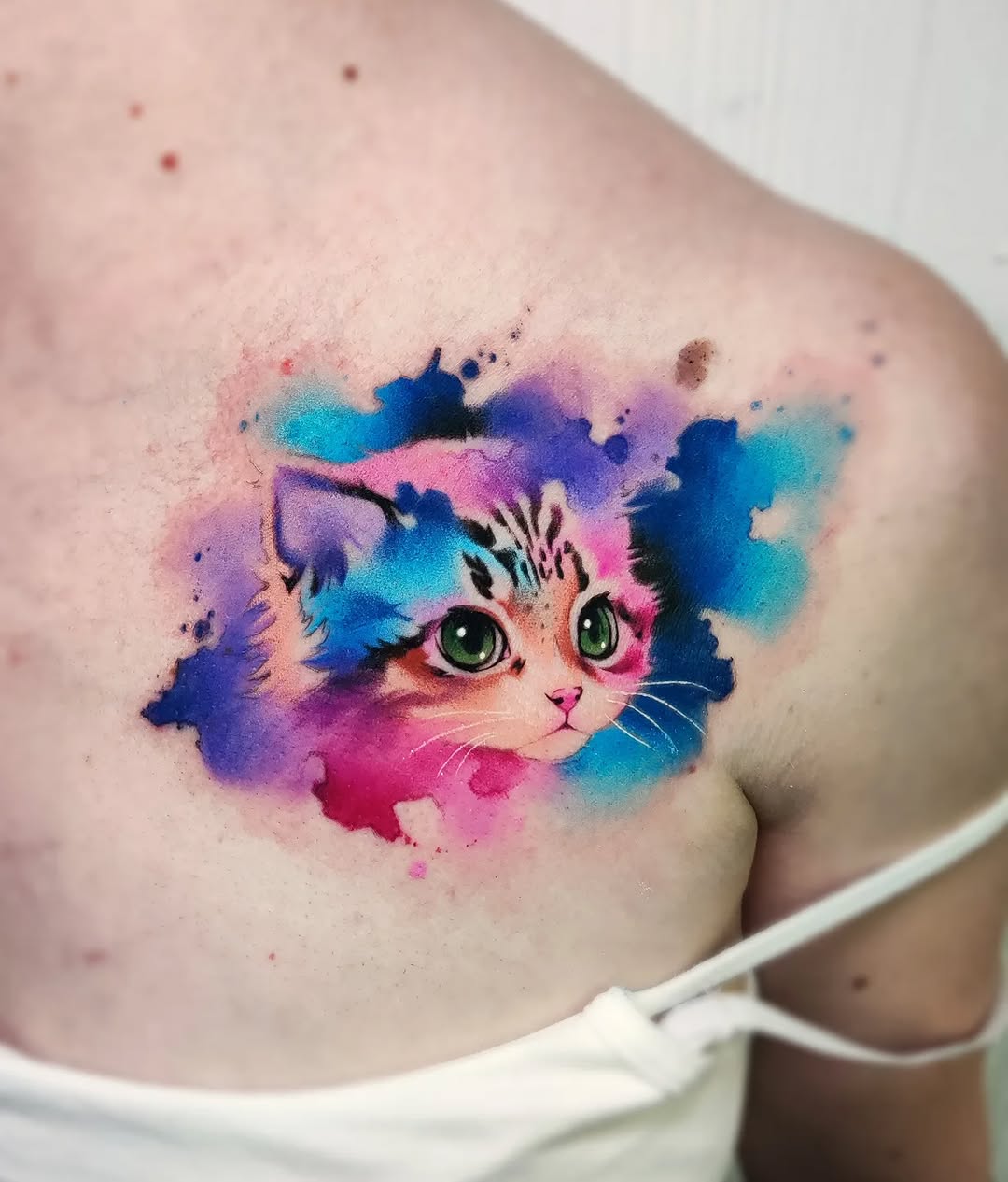 Colorful Watercolor Cat Tattoo Design