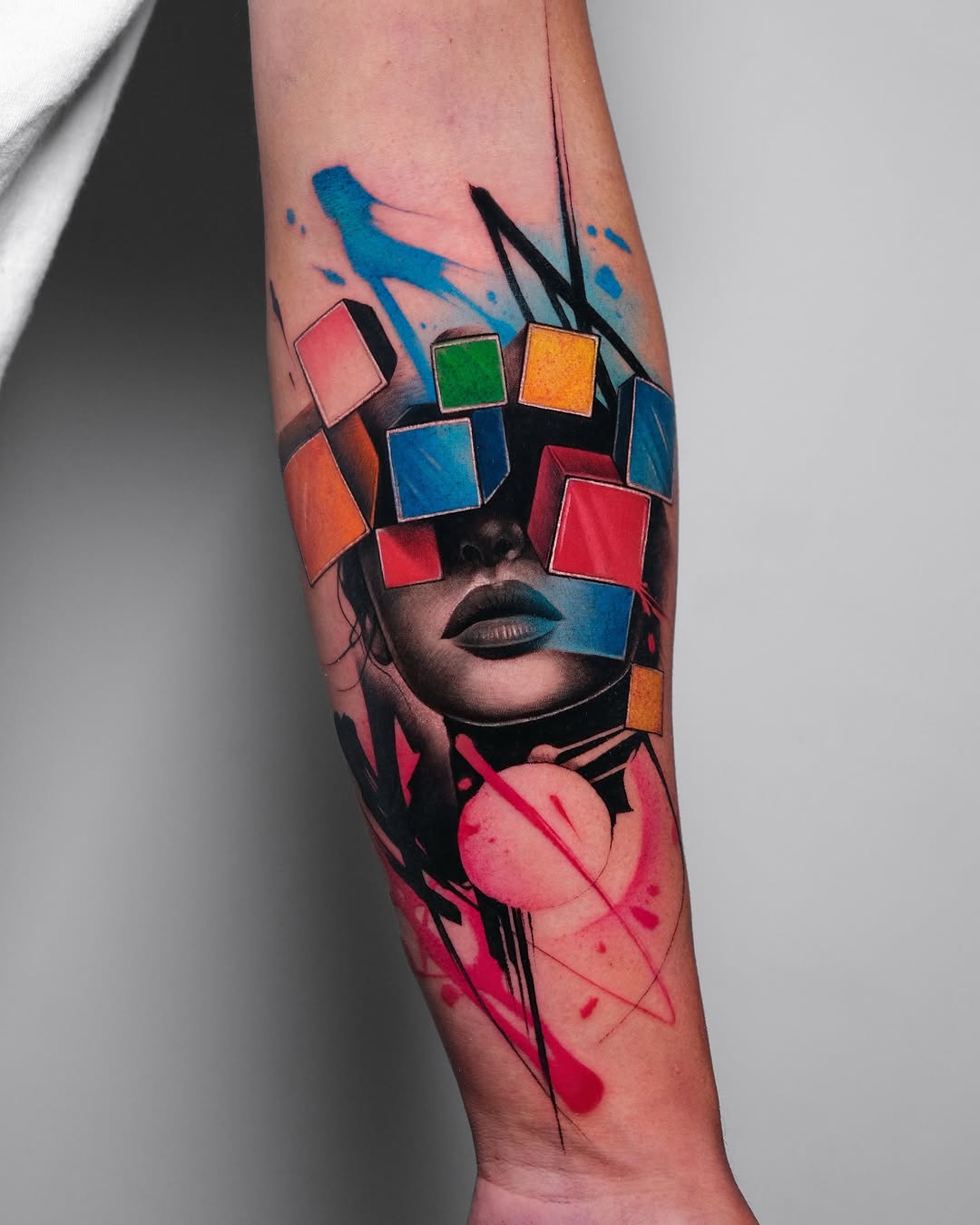 Abstract Watercolor Tattoo with Colorful Elements