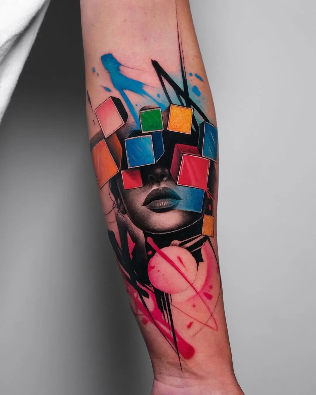 Abstract Watercolor Tattoo with Colorful Elements