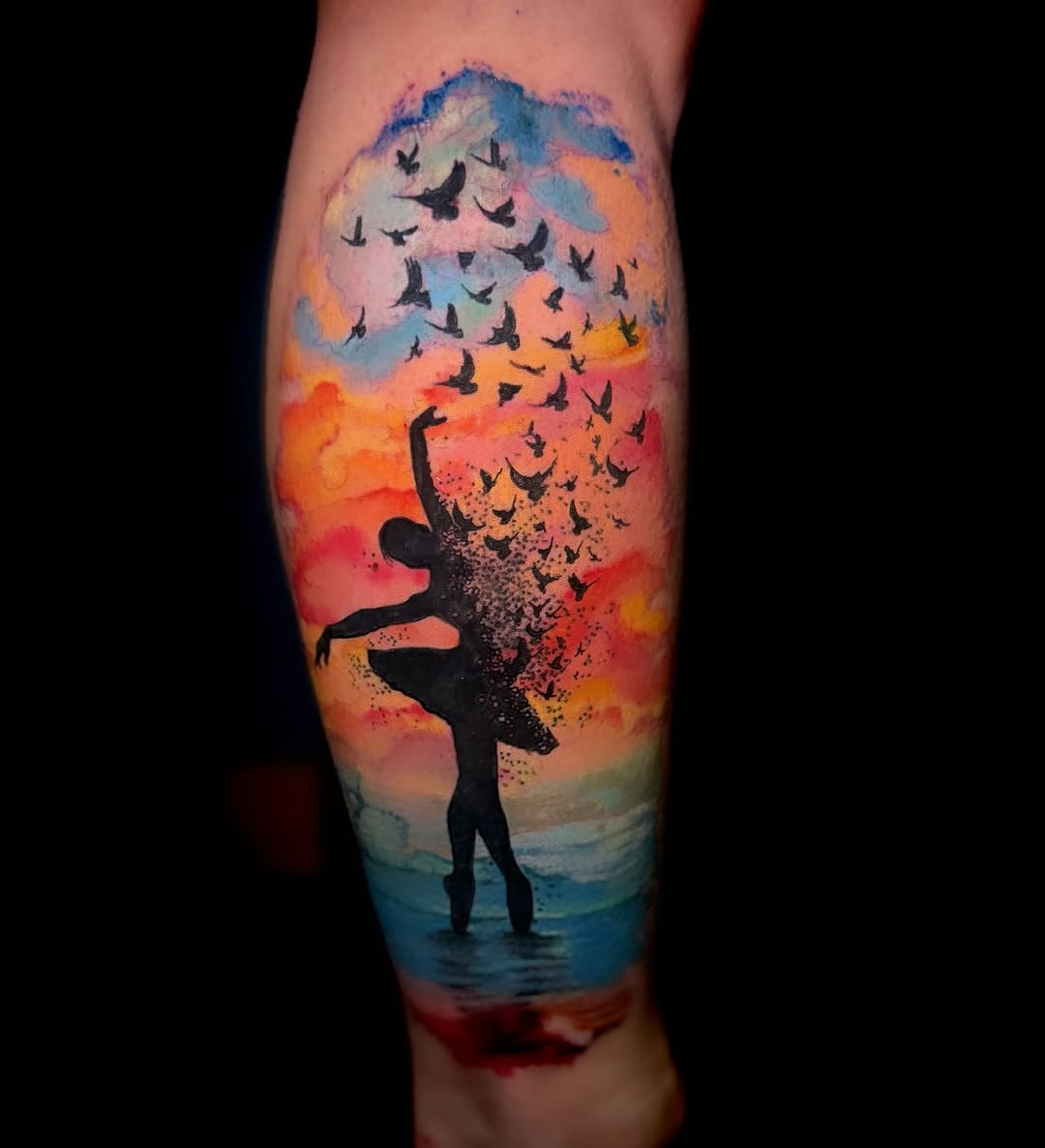 Elegant ballet dancer surrounded by vivid colors