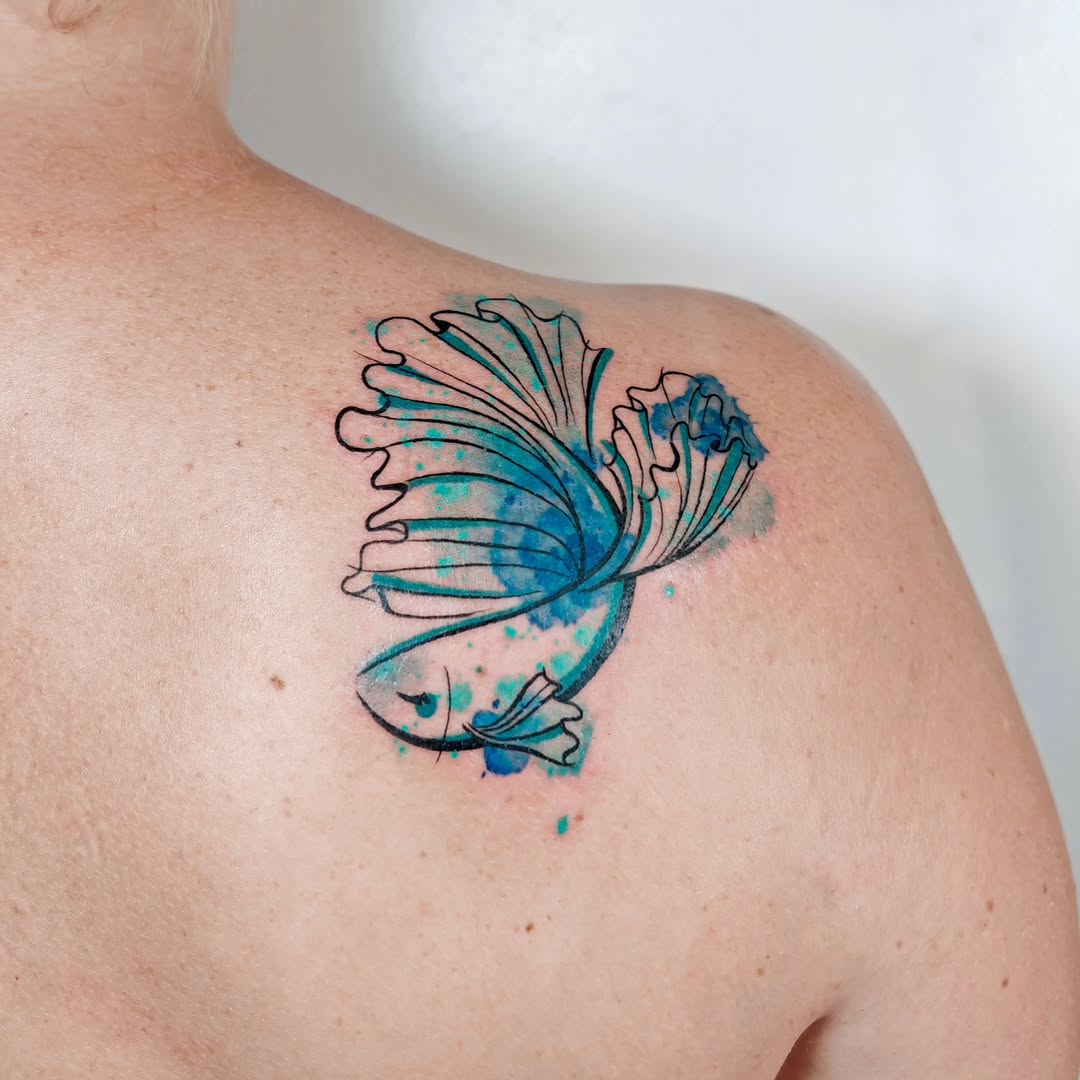 Elegant blue floral watercolor tattoo design